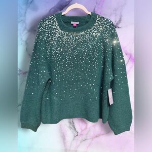 Vince Camuto NWT Teal Sweater with Silver Embellishments size Large